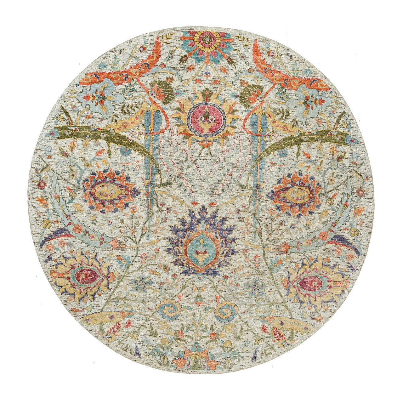 Beige 5'10" x 5'10" Transitional Hand knotted Wool/Silk Rug - Sku: O090256