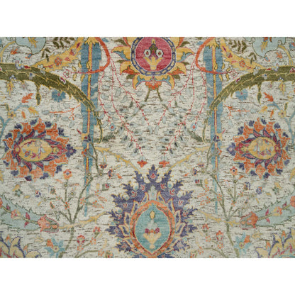 Transitional Wool & Silk Hand Knotted Rug Beige No Border 5.10X5.10 -O090256