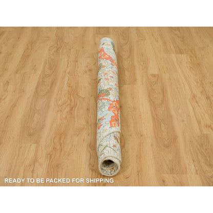 Transitional Wool & Silk Hand Knotted Rug Beige No Border 5.10X5.10 -O090256