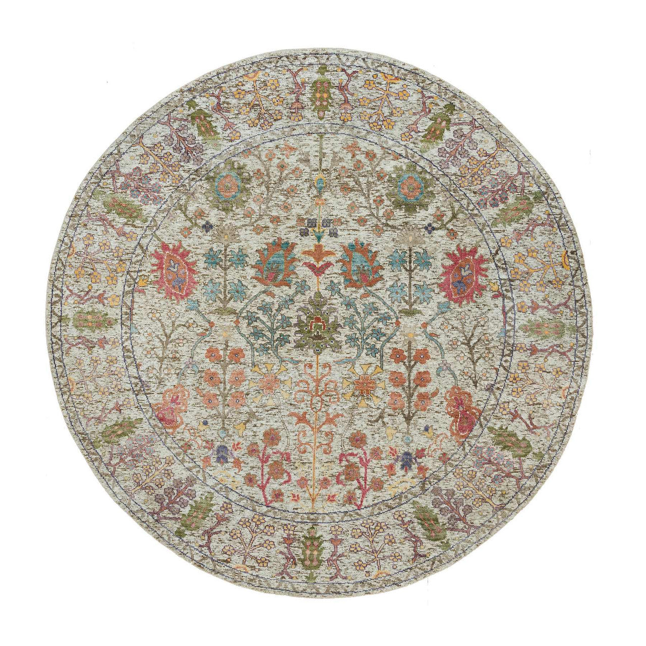 Beige 6'0" x 6'0" Transitional Hand knotted Wool/Silk Rug - Sku: O090257