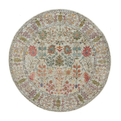 Transitional Wool & Silk Hand Knotted Rug Beige Beige 6.0X6.0 -O090257