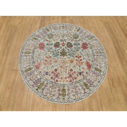 Transitional Wool & Silk Hand Knotted Rug Beige Beige 6.0X6.0 -O090257