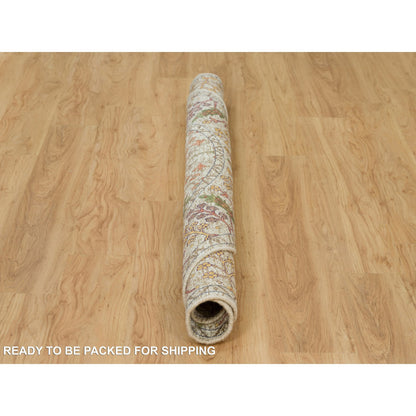 Transitional Wool & Silk Hand Knotted Rug Beige Beige 6.0X6.0 -O090257
