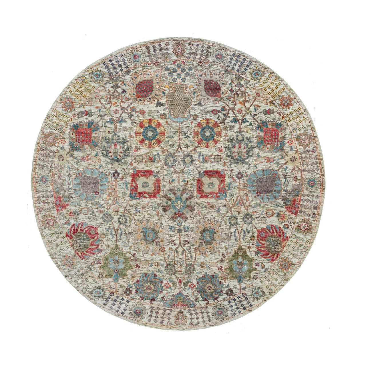 Ivory 6'0" x 6'0" Transitional Hand knotted Wool/Silk Rug - Sku: O090258