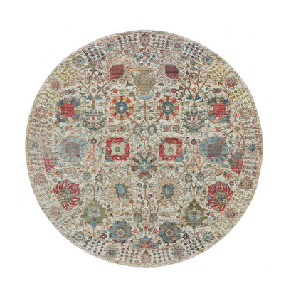 Transitional Wool & Silk Hand Knotted Rug Ivory Ivory 6.0X6.0 -O090258