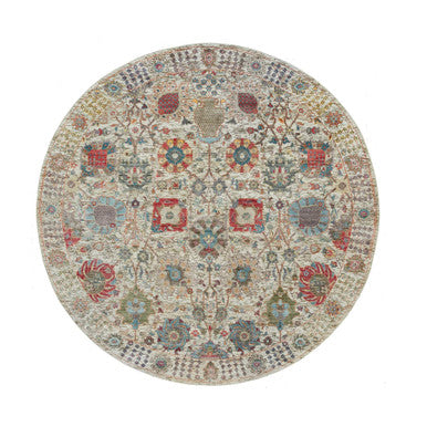 Transitional Wool & Silk Hand Knotted Rug Ivory Ivory 6.0X6.0 -O090258