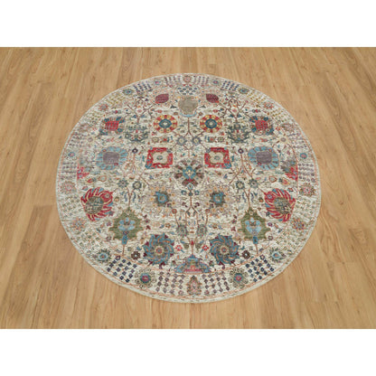 Transitional Wool & Silk Hand Knotted Rug Ivory Ivory 6.0X6.0 -O090258