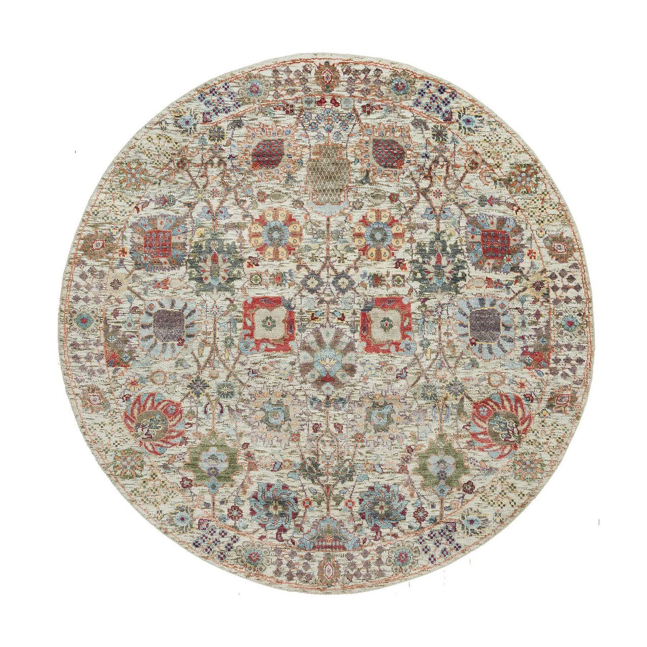 Ivory 5'0" x 5'0" Transitional Hand knotted Wool/Silk Rug - Sku: O090259