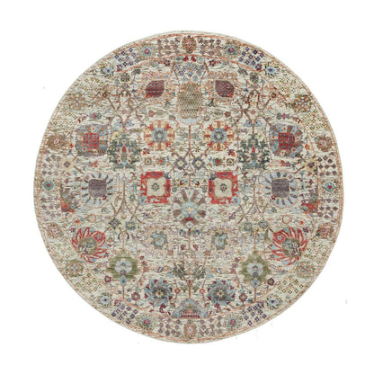Transitional Wool & Silk Hand Knotted Rug Ivory Ivory 5.0X5.0 -O090259