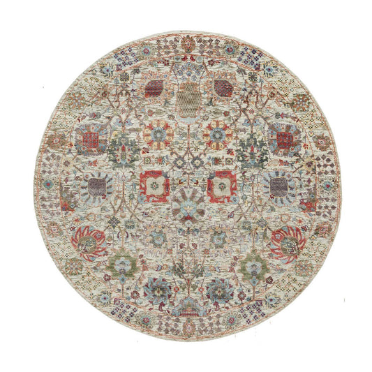 Transitional Wool & Silk Hand Knotted Rug Ivory Ivory 5.0X5.0 -O090259