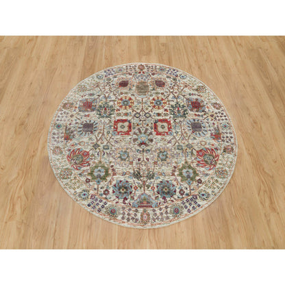 Transitional Wool & Silk Hand Knotted Rug Ivory Ivory 5.0X5.0 -O090259