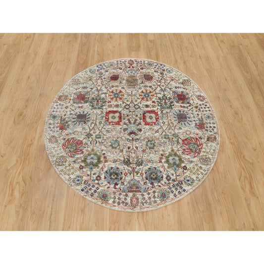 Transitional Wool & Silk Hand Knotted Rug Ivory Ivory 5.0X5.0 -O090259