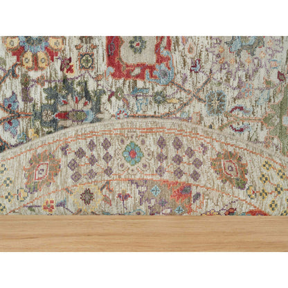 Transitional Wool & Silk Hand Knotted Rug Ivory Ivory 5.0X5.0 -O090259