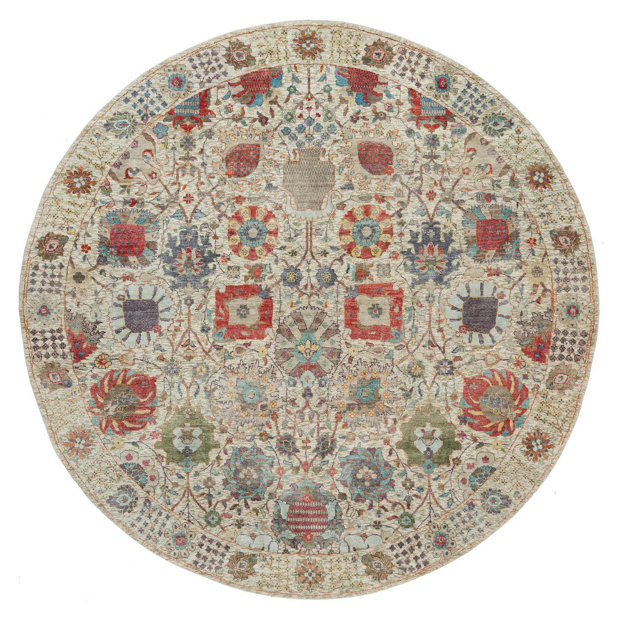 Transitional Wool & Silk Hand Knotted Rug Ivory Ivory 8.0X8.0 -O090261