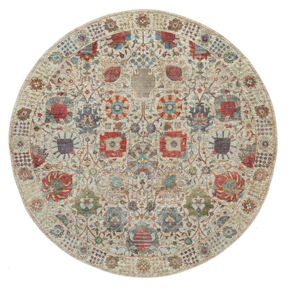 Transitional Wool & Silk Hand Knotted Rug Ivory Ivory 8.0X8.0 -O090261