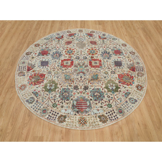 Transitional Wool & Silk Hand Knotted Rug Ivory Ivory 8.0X8.0 -O090261