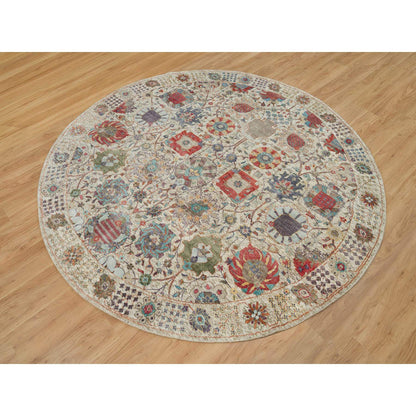 Transitional Wool & Silk Hand Knotted Rug Ivory Ivory 8.0X8.0 -O090261