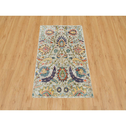 Transitional Wool & Silk Hand Knotted Rug Beige No Border 2.0X3.1 -O090263