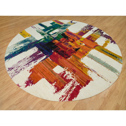 Modern and Contemporary Wool & Silk Hand Knotted Rug Ivory No Border 13.8X13.8 -O090265