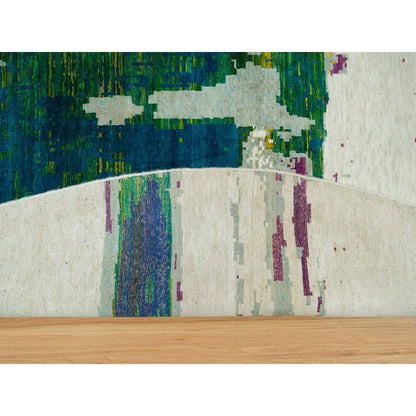 Modern and Contemporary Wool & Silk Hand Knotted Rug Ivory No Border 13.8X13.8 -O090265