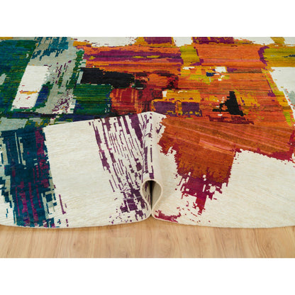 Modern and Contemporary Wool & Silk Hand Knotted Rug Ivory No Border 13.8X13.8 -O090265