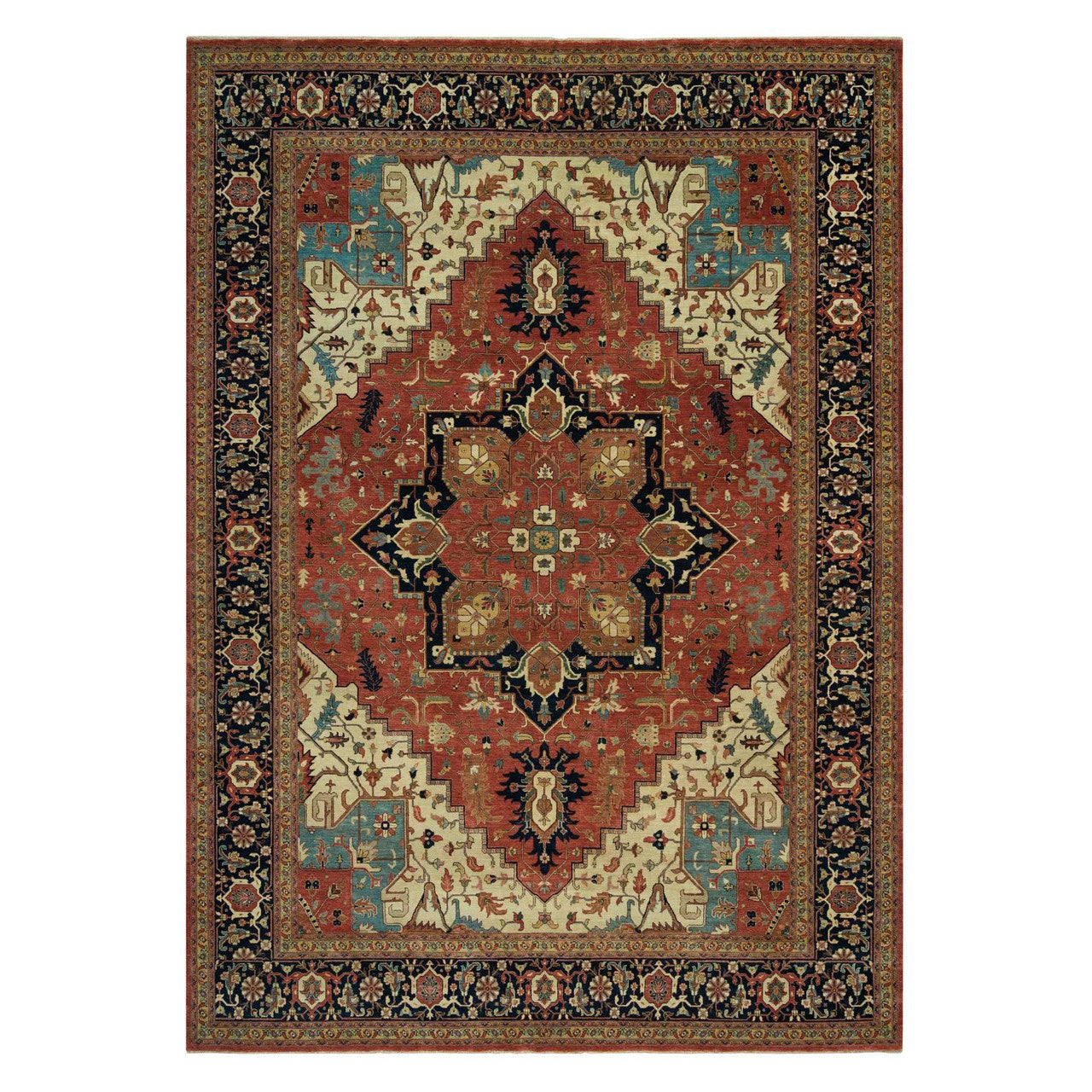 Heriz Wool Hand Knotted Rug Red Blue 9.11X14.0 -O090268