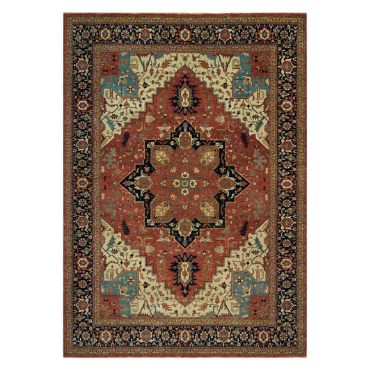 Heriz Wool Hand Knotted Rug Red Blue 9.11X14.0 -O090268