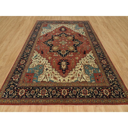 Heriz Wool Hand Knotted Rug Red Blue 9.11X14.0 -O090268