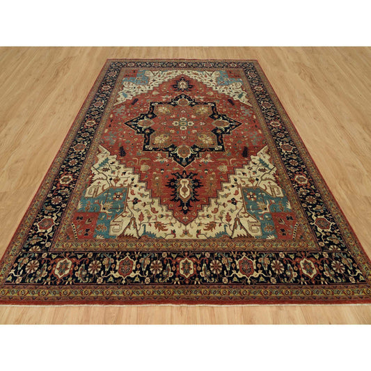 Heriz Wool Hand Knotted Rug Red Blue 9.11X14.0 -O090268