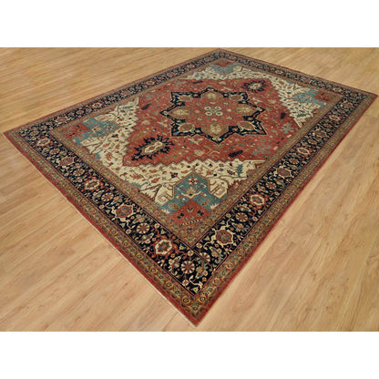 Heriz Wool Hand Knotted Rug Red Blue 9.11X14.0 -O090268