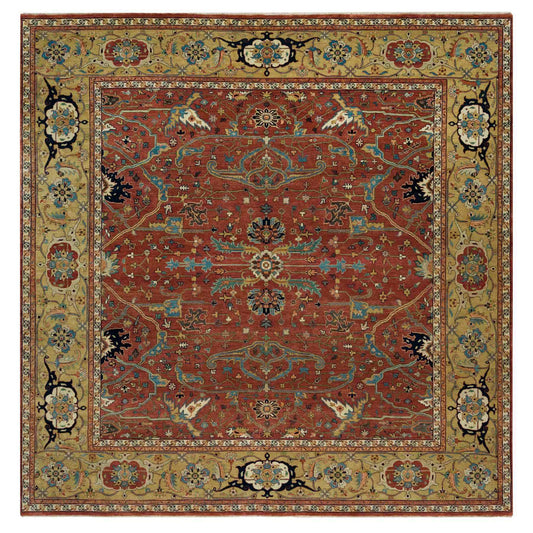 Heriz Wool Hand Knotted Rug Red Gold 10.1X10.3 -O090269