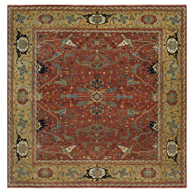 Heriz Wool Hand Knotted Rug Red Gold 10.1X10.3 -O090269
