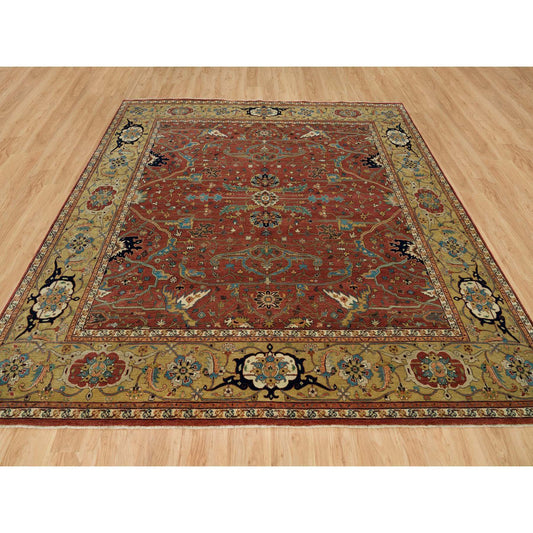 Heriz Wool Hand Knotted Rug Red Gold 10.1X10.3 -O090269