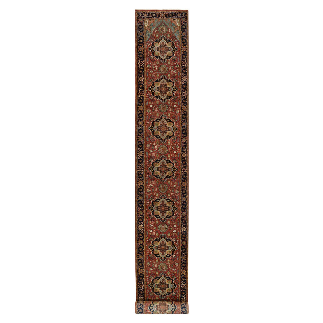 Red 2'8" x 22'0" Heriz Hand knotted Wool Rug - Sku: O090270