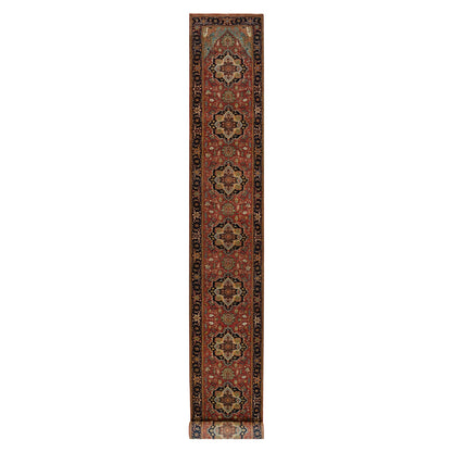 Heriz Wool Hand Knotted Rug Red Blue 2.8X22.0 -O090270