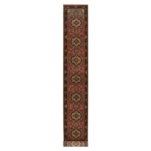 Heriz Wool Hand Knotted Rug Red Blue 2.8X22.0 -O090270