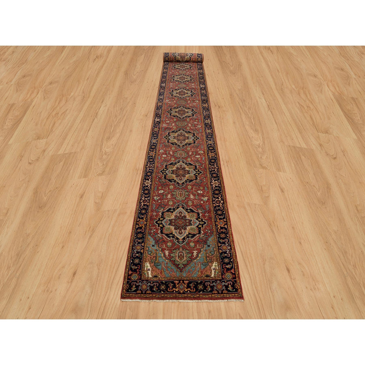 Red 2'8" x 22'0" Heriz Hand knotted Wool Rug - Sku: O090270