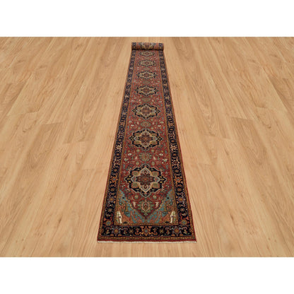 Heriz Wool Hand Knotted Rug Red Blue 2.8X22.0 -O090270