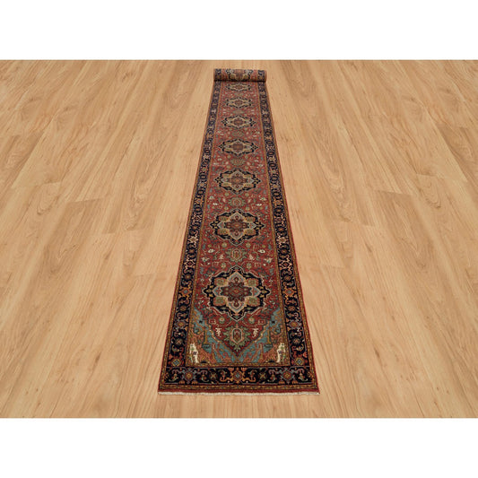 Heriz Wool Hand Knotted Rug Red Blue 2.8X22.0 -O090270