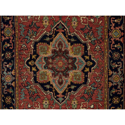 Heriz Wool Hand Knotted Rug Red Blue 2.8X22.0 -O090270