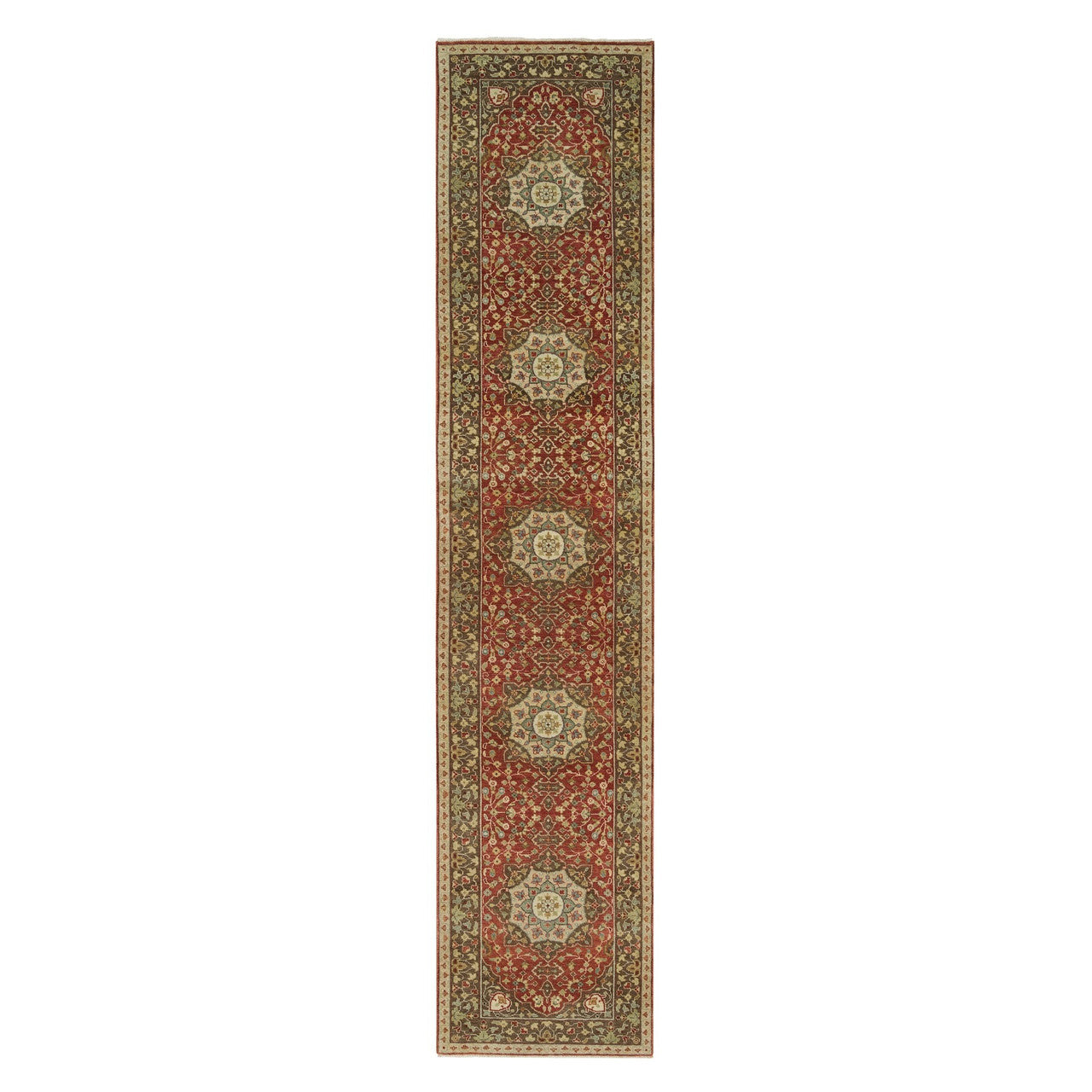 Fine Oriental Wool Hand Knotted Rug Red Brown 2.7X12.4 -O090282