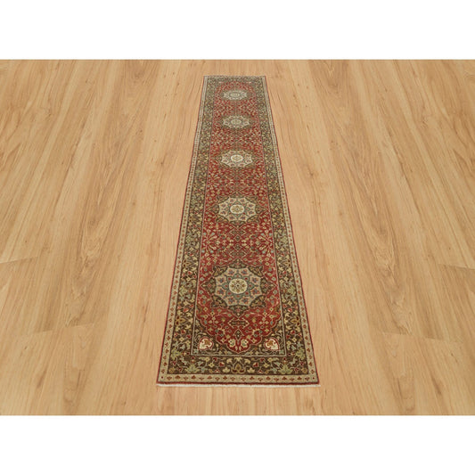 Fine Oriental Wool Hand Knotted Rug Red Brown 2.7X12.4 -O090282