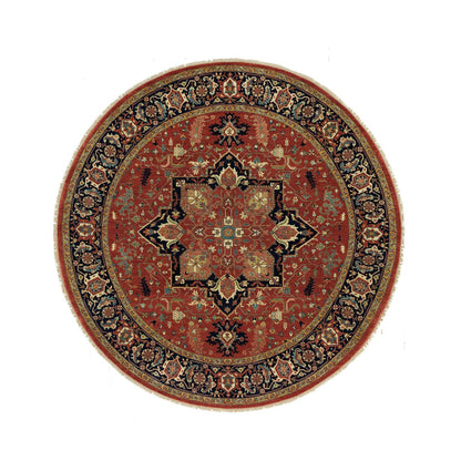 Heriz Wool Hand Knotted Rug Red Blue 8.0X8.0 -O090285