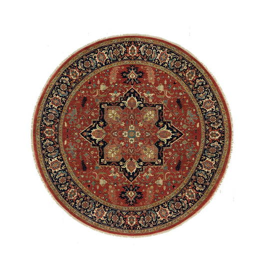 Heriz Wool Hand Knotted Rug Red Blue 8.0X8.0 -O090285