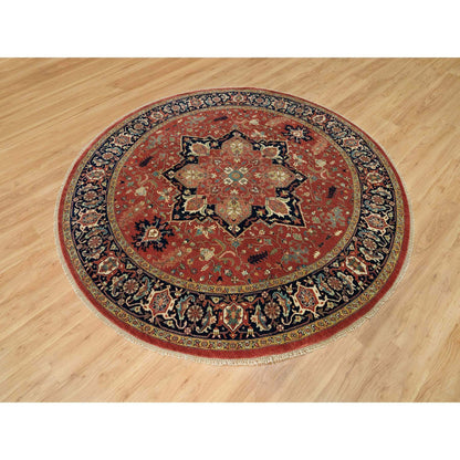 Heriz Wool Hand Knotted Rug Red Blue 8.0X8.0 -O090285