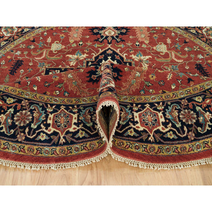 Heriz Wool Hand Knotted Rug Red Blue 8.0X8.0 -O090285
