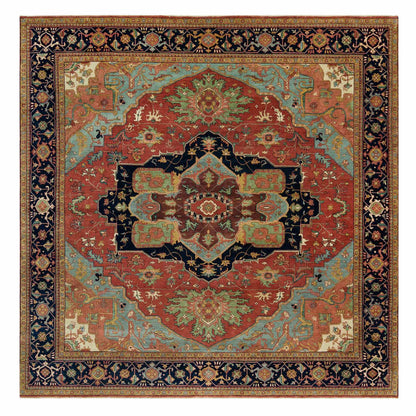 Heriz Wool Hand Knotted Rug Red Blue 10.1X10.2 -O090288
