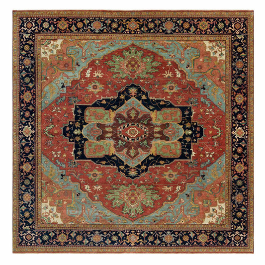 Heriz Wool Hand Knotted Rug Red Blue 10.1X10.2 -O090288