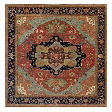 Heriz Wool Hand Knotted Rug Red Blue 10.1X10.2 -O090288