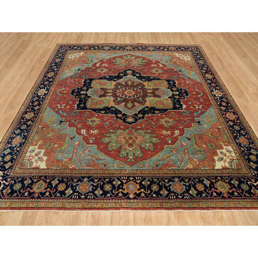 Heriz Wool Hand Knotted Rug Red Blue 10.1X10.2 -O090288
